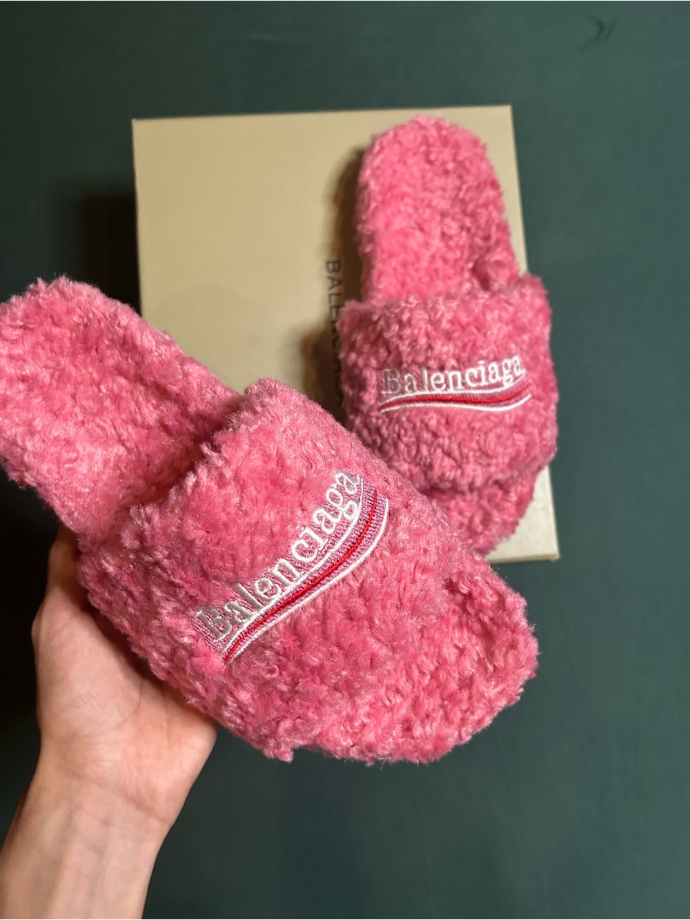 Balenciaga Pink Fuzzy Slide Slippers - Picture 2 of 4